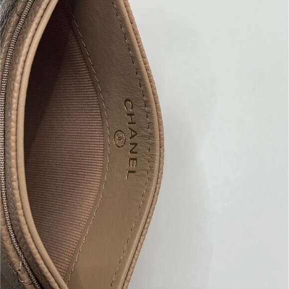 Authentic CHANEL large CC logo beige caviar card holder wallet GHW Brand New - Picture 6 of 11